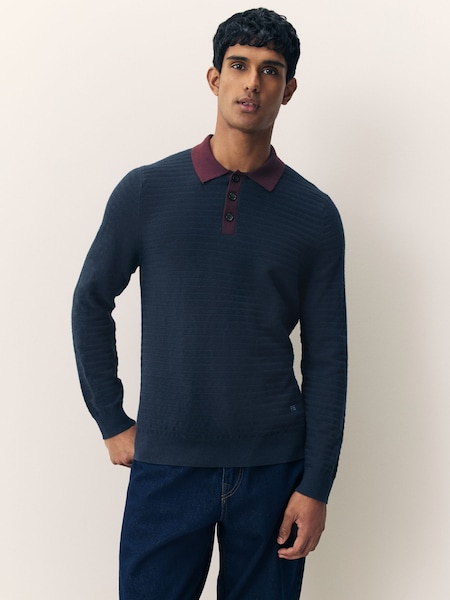 Textured Contrast Collar Knitted Polo Shirt (W46703) | £185
