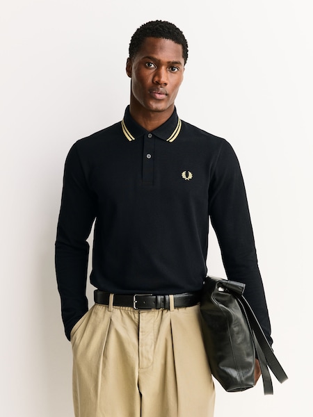 Black Made In England Twin Tipped Long Sleeve Polo Shirt (W54437) | £120