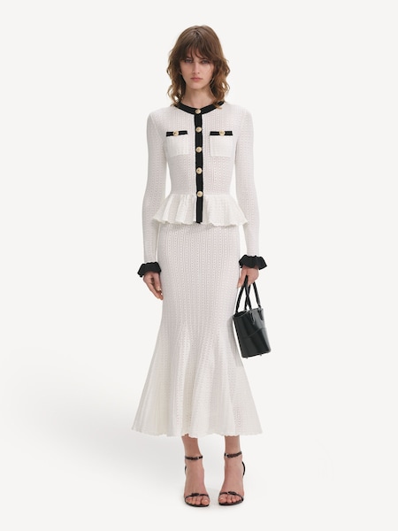 White Pointelle Knit Contrast Midi Dress (W56678) | £420