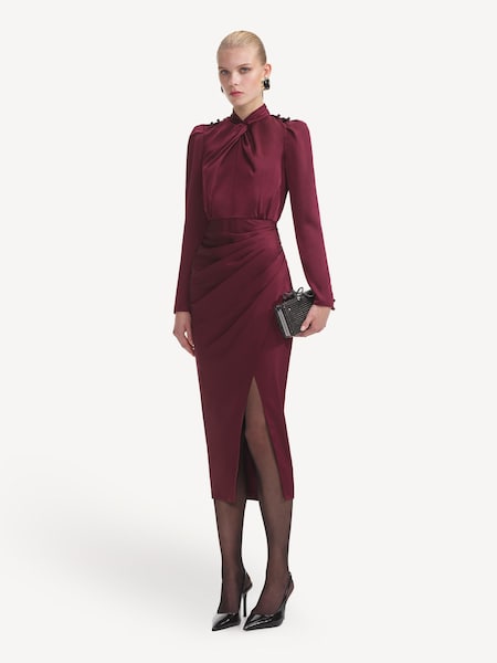 Red Bordeaux Satin Midi Dress (W56681) | £380