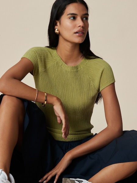 Khaki Green Raglan Short Sleeve Textured Top (W56897) | £18