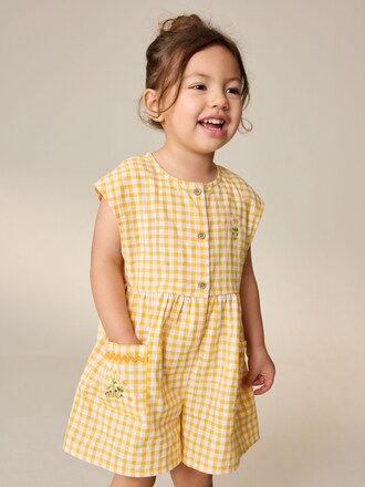 Yellow Gingham Embroidered Sleeveless Playsuit (3mths-7yrs)