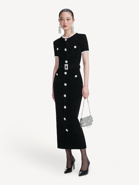 Black Chenille Knit Midi Dress (W60701) | £450