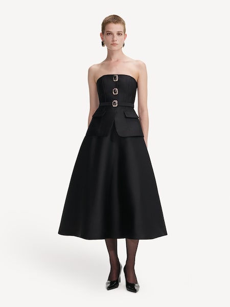 Black Taffeta Bandeau Midi Dress (W60702) | £450