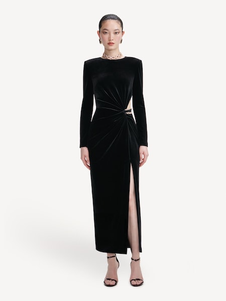Black Velvet Embellished Midi Dress (W60714) | £450