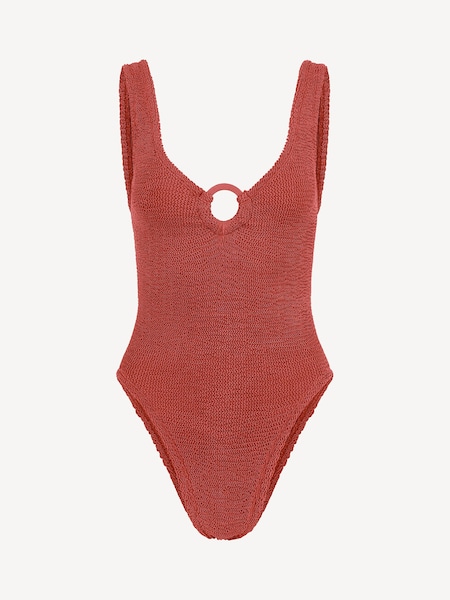 Pink Celine Swim With Fabric Covered Hoops Metallic Crinkle Rosewood Swimsuit (W64715) | £195