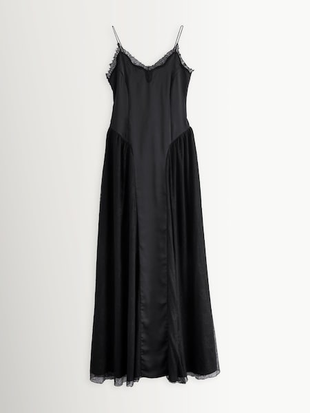 Black Satin Lace Maxi Dress (W69830) | £345
