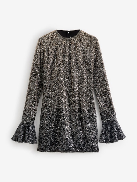 Black Beaded Long Sleeve Mini Dress (W69831) | £425