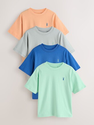 Blue/Orange/Grey/Green Short Sleeve Stag Embroidered T-Shirts 4 Pack (3-16yrs)