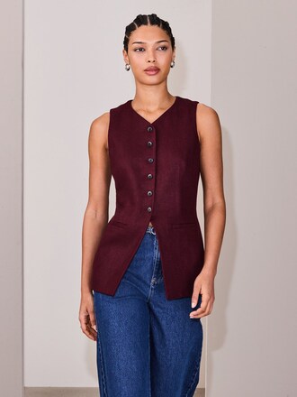 Burgundy Red Linen Rich Waistcoat