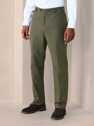 Green Regular Fit Trimmed Linen Blend Puppytooth Suit Trousers