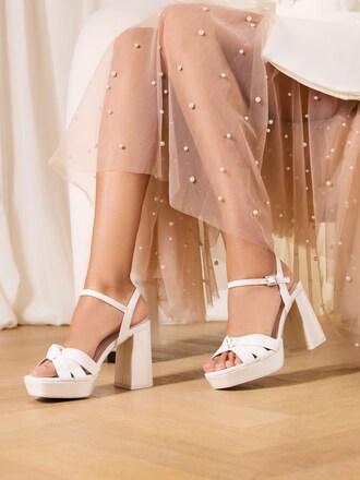 Lipsy White Standard Fit Knot Block Platform Bridal Mid Heel Wedding Sandals