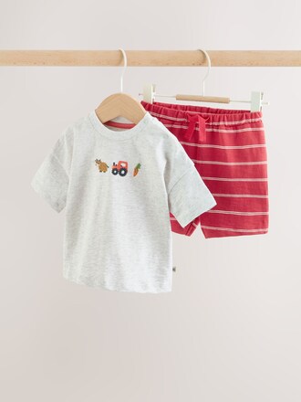Red Farm Print Top and Shorts Baby Set (0mths-2yrs)
