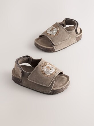 Neutral Lion Touch Fastening Leather Slider Sandals