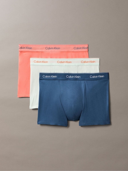 Tonal Blue/Cream/Pink Cotton Stretch Boxer Trunks 3 Pack (Y08444) | £44
