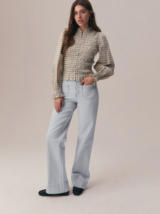 Light Grey Patch Pocket Wide Leg Jeans - Petite