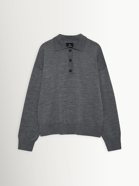 Grey Medium Heather Wool Lee Polo Sweater (Y15424) | £365