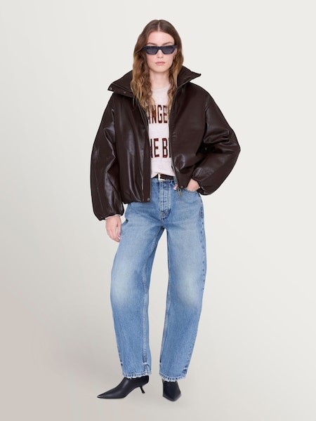 Brown Leather Cyrus Crop Padded Jacket (Y15431) | £505