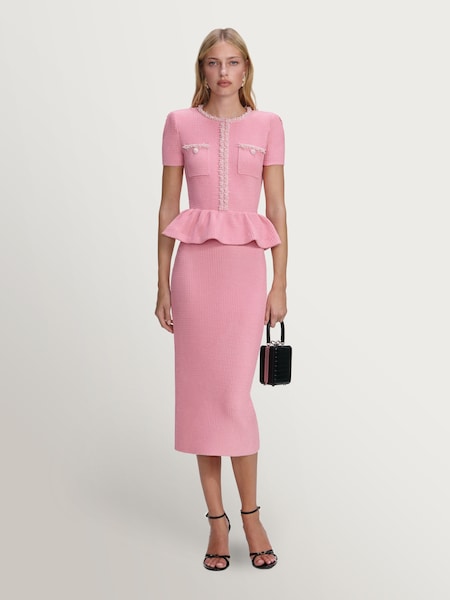 Pink Peplum Knit Midi Dress (Y15653) | £360