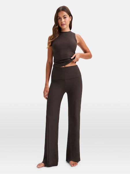 Brown 365 Sculpting Lounge Roll Waist Flared Trousers (Y23874) | £64