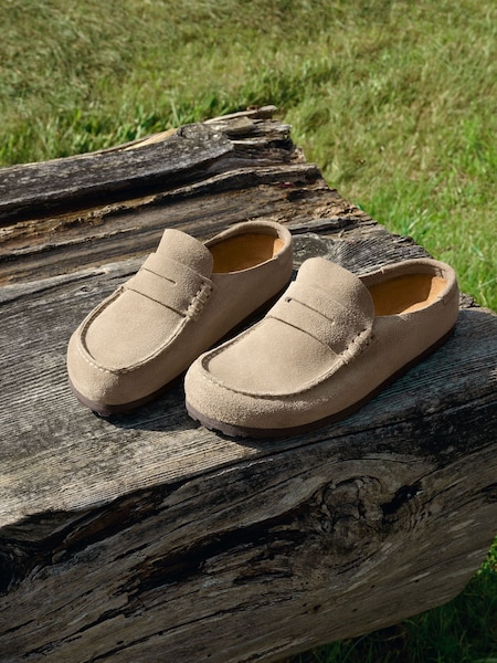 Taupe Brown Naples Suede Backless Loafers (Y32280) | £150