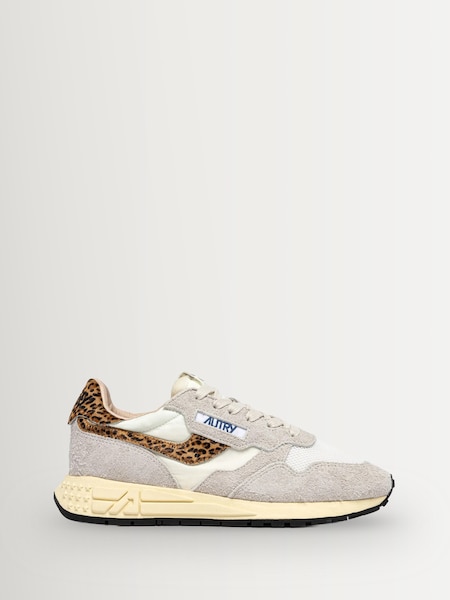 White - Reelwind Suede And Mesh Trainers With Leopard Ponyhair Detailing