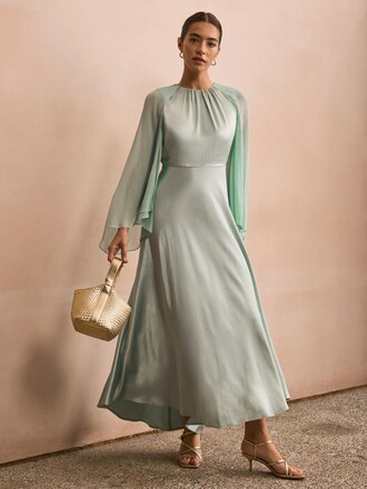 Mint Velvet Blue Satin Cape Maxi Dress