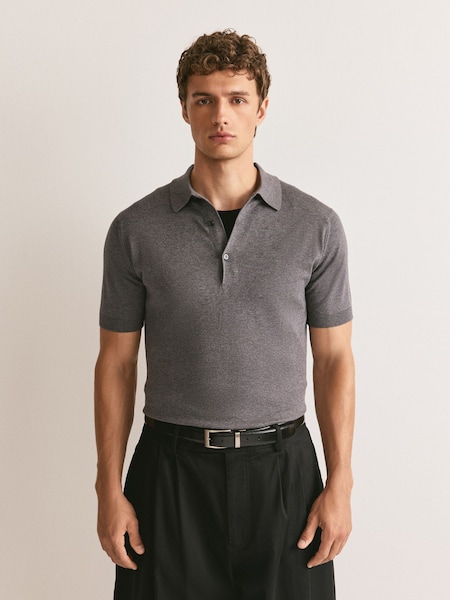 Grey - Regular Adrian Short Sleeve Knitted Polo Shirt
