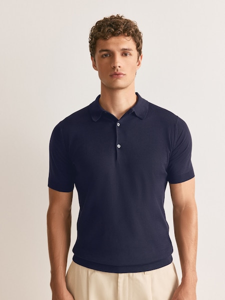 Blue - Regular Adrian Short Sleeve Knitted Polo Shirt