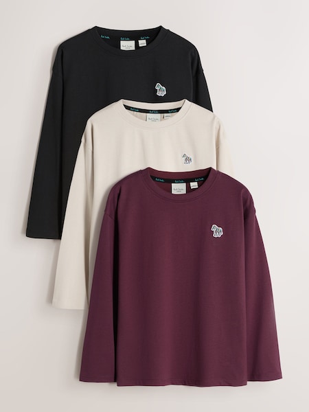 Stone/Black/Red - Signature Long Sleeve T-shirts 3 Pack