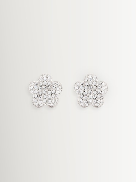 Silver Tone - Daisy Pave Stud Earrings