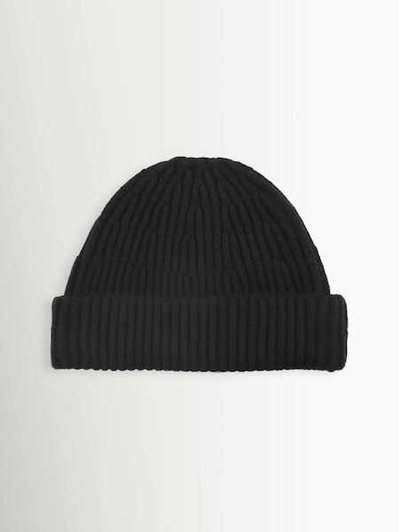 Black - Regular Rib Wool Blend Beanie Hat