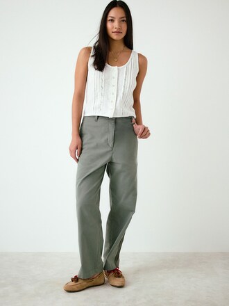 Khaki Green Straight Leg Chinos with Side Stripes