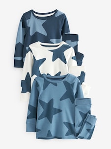 Next כחול/כחול כהה - מארז 3 פיג'מות כרבול (גיל 10 חודשים עד 9)