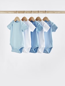 Next Blue/White 5 Pack Plain Baby Bodysuits