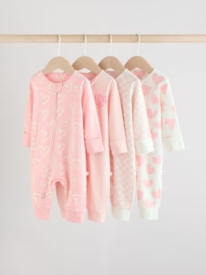 Next ורוד - מארז של 4 חליפות שינה לתינוקות עם הדפס ורוכסן דו-כיווני (גיל 0 חודשים עד 3 שנים)