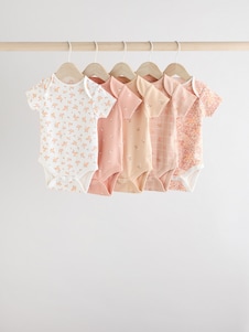Next צבע משמש פרחוני - מארז 5 בגדי גוף עם שרוול קצר לתינוקות
