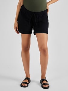 JoJo Maman Bébé Black Maternity Linen Blend Shorts