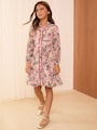 Love & Roses Pink Printed Metallic Chiffon Shirt Dress (5-16yrs) (5-16yrs)
