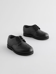 Next Black Standard Fit (F) Smart Leather Brogue Shoes