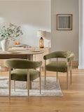Relaxed Chenille Olive Green Light Wood Leg