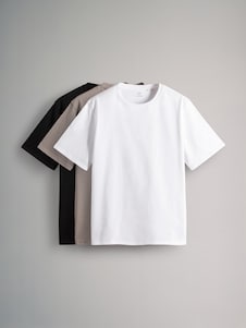 צבע שחור/לבן/חום-אפור - The Set מארז של 3 חולצות טי בגזרה רפויה עם שרוולים קצרים, %100 כותנה