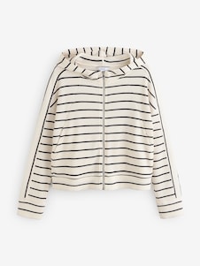 Next Black/White Stripe Back Graphic Textured Waffle Zip Through Jumper Hoodie