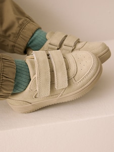 Next Neutral Stone Suede Touch Fastening Trainers