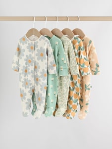 Next פרחוני ירוק אפרפר - מארז של 5 חליפות שינה לתינוקות (גיל 0 חודשים עד 2 שנים)