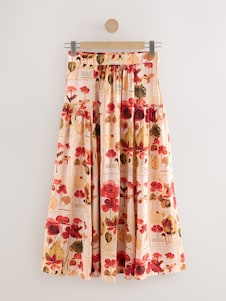 Next צבע אדום/שמנת עם הדפס - חצאית מקסי מבד דק