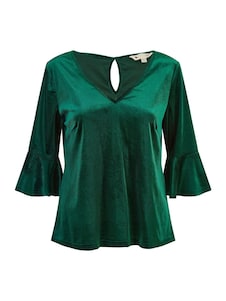 ירוק - Yumi חולצת קטיפה בגזרה רפויה עם שרוולים מתרחבים