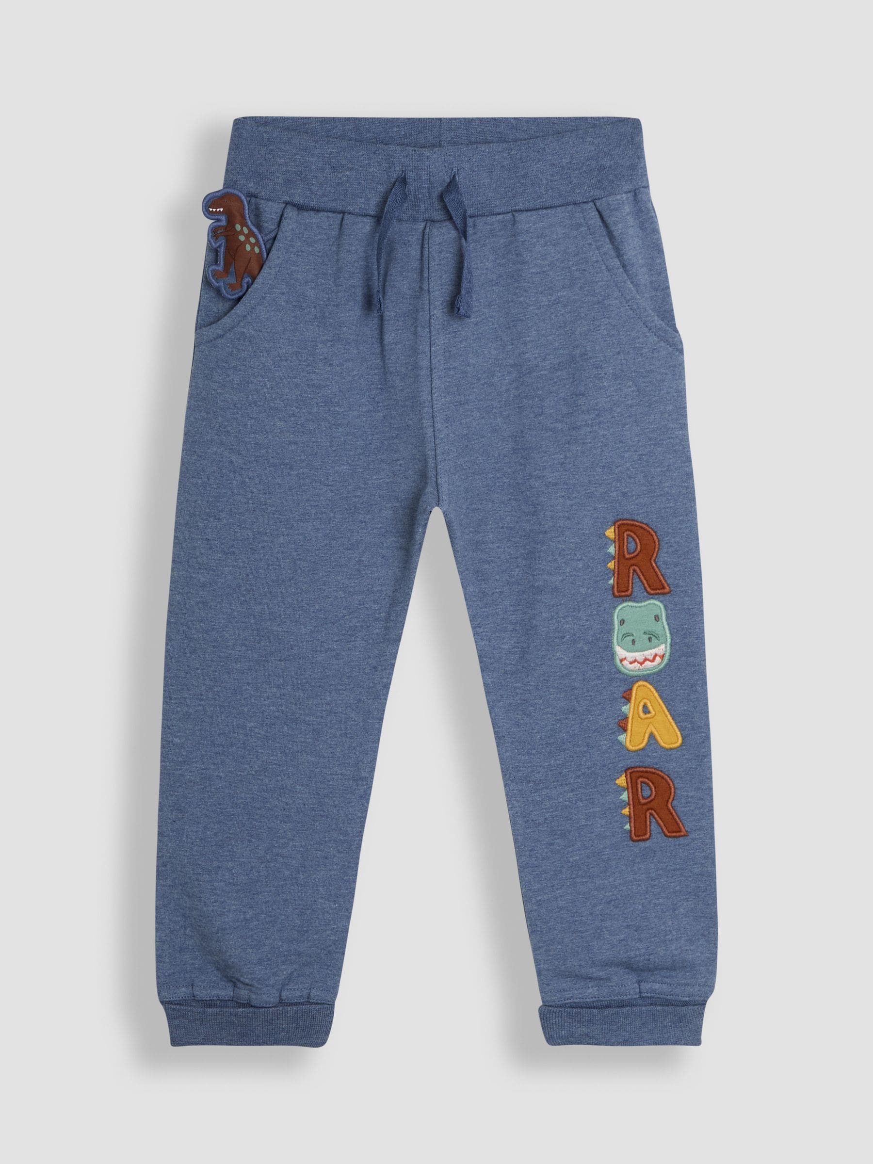 JoJo Maman Bébé Blue Marl Dino Fitted Appliqué Joggers