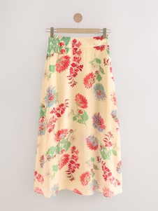 Next צבע בז'/אדום עם הדפס פרחוני - חצאית מקסי דקה באפקט נשפך