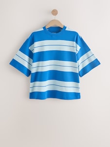 Next Blue/Light Blue Oversized Relaxed Fit Boxy Heavyweight Crew Neck T-Shirt